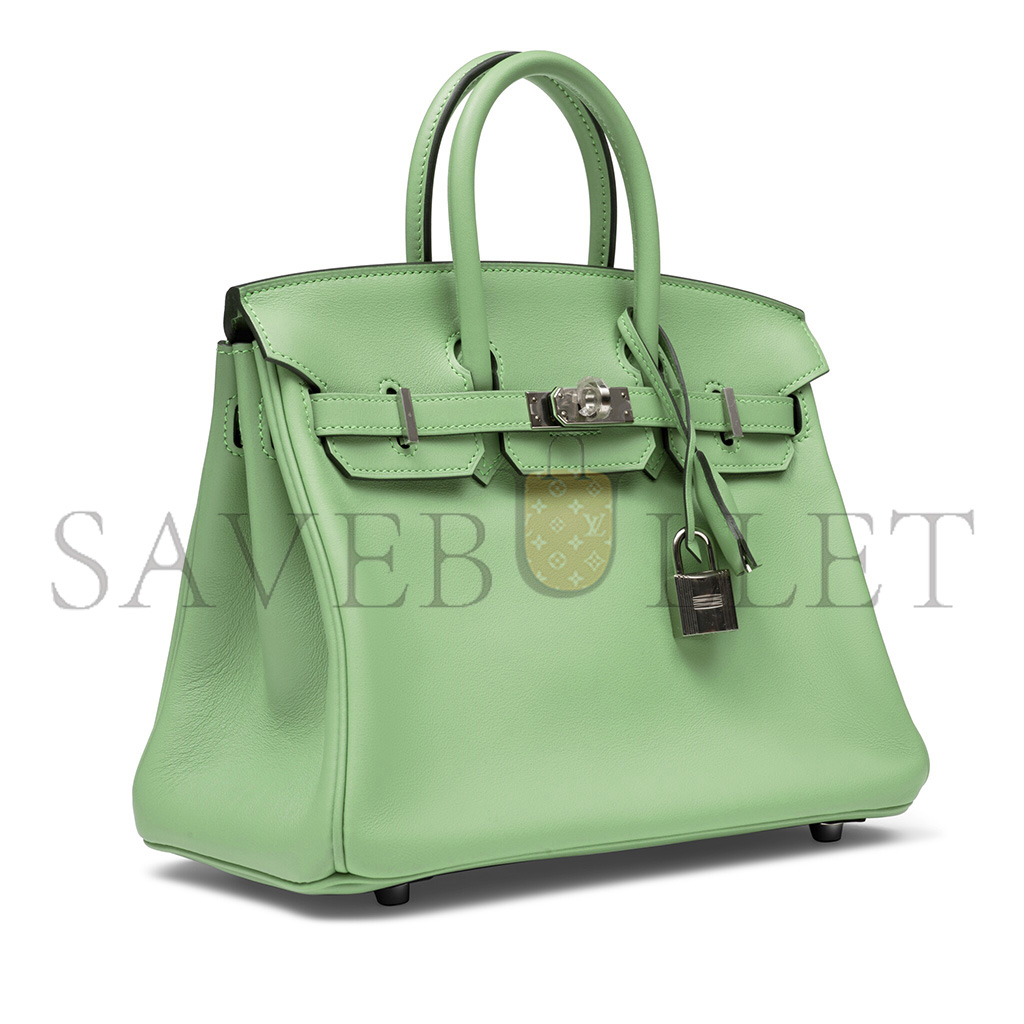 HERMES BIRKIN 25 SWIFT LEATHER AVOCADO GREEN SILVER BUCKLE BAG H049362CK05 (25*20*13cm)